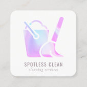 ホログラフィックバケットほうき掃除機清掃サービス スクエア名刺 (正面)