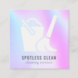 ホログラフィックバケット箒掃除機清掃サービス スクエア名刺