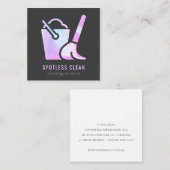 ホログラフィックバケット箒掃除機清掃サービス スクエア名刺 (正面/裏面)