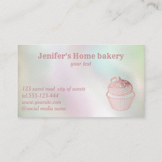 ホログラフィックバラ金ゴールドカップケーキ自家製ベーカリー 名刺 (裏面)
