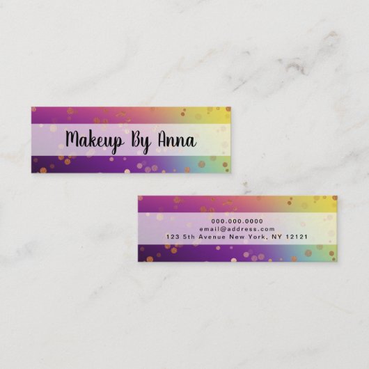 ホログラフィックバラ金ゴールド紙吹雪化粧アーティスト スキニー名刺 (正面/裏面)