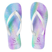 ホログラフィックパカラフルステル虹色モノグラムの ビーチサンダル (フットベッド)