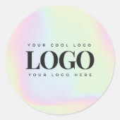 ホログラフィックパステルカスタムビジネス長方形ロゴ ラウンドシール (正面)