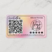 ホログラフィックパステルソーシャルメディアQRコードフォトロゴ 名刺 (正面)