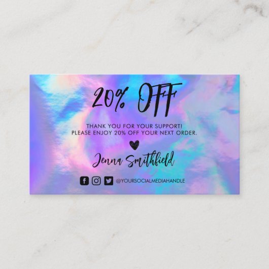 ホログラフィックパステルトレンディーサンキュービジネスカード 名刺 (正面)