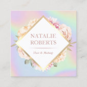 ホログラフィックパステルフローラメイクアップアーティストヘアサロン スクエア名刺 (正面)