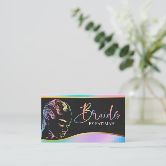 ホログラフィックパステルモダンヘア編組サロン 名刺 (スタンド正面)