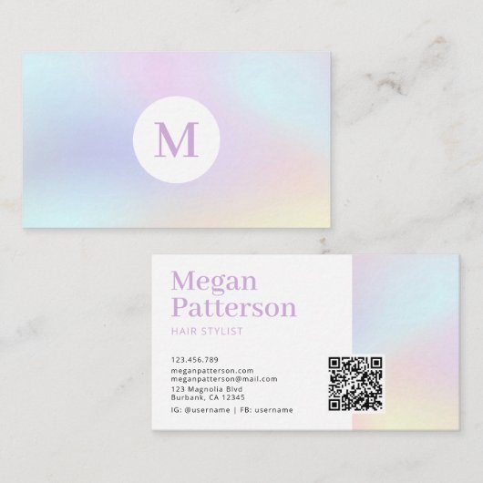 ホログラフィックパステル虹色美容師 名刺 (正面/裏面)
