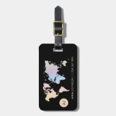 ホログラフィックパステル ワールド マップ トラベル モノグラム 名前 ラゲッジタグ (正面縦)