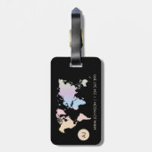 ホログラフィックパステル ワールド マップ トラベル モノグラム 名前 ラゲッジタグ (裏面縦)