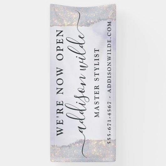 ホログラフィックパープルグリッターラグジュアリーグラムビジネス 横断幕 (縦)