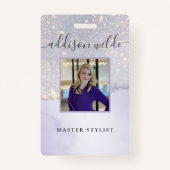 ホログラフィックパープルグリッターラグジュアリーグラムビジネスID バッジ (正面)