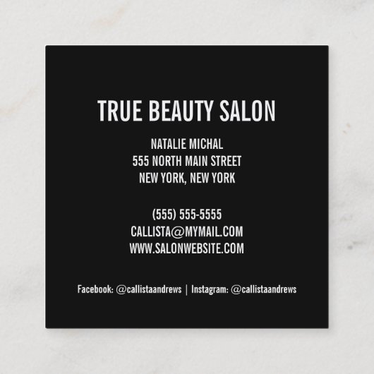 ホログラフィックパープルグリッターラグジュアリーグラムヘアスタイリスト スクエア名刺 (裏面)