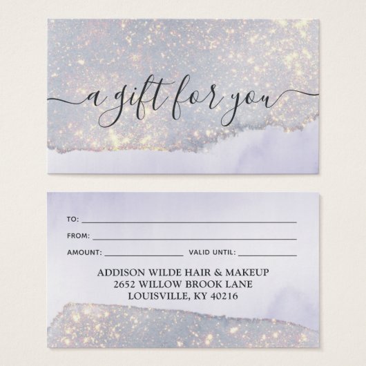 ホログラフィックパープルグリッタールクースグリッターギフトカード (正面&裏面)