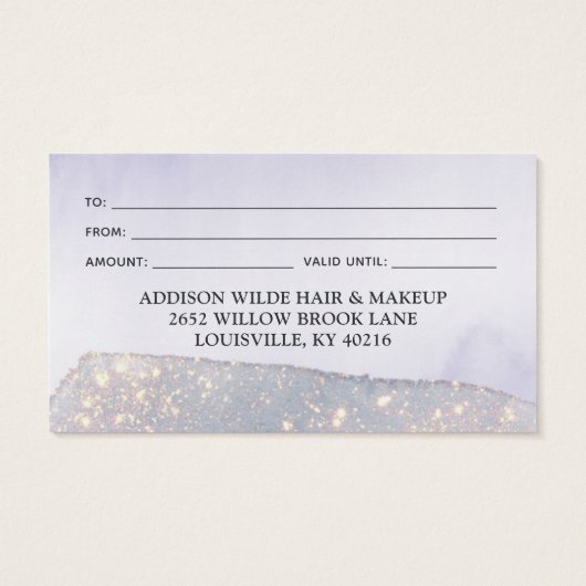ホログラフィックパープルグリッタールクースグリッターギフトカード (裏面)