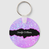 ホログラフィックパープルグリッター名前をカスタムするゲート キーホルダー (正面)