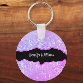 ホログラフィックパープルグリッター名前をカスタムするゲート キーホルダー (正面)