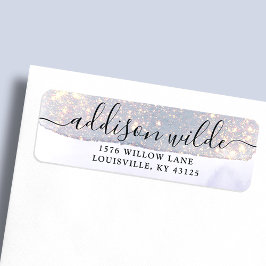 ホログラフィックパープルグリッター高級差出人住所 ラベル