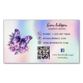 ホログラフィックパープルバタフライQRコードFacebook マグネット名刺 (正面)