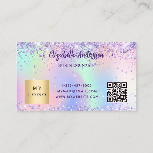 ホログラフィックパープルピンクのqrコードロ企業のゴ ロイヤリティカード (裏面)