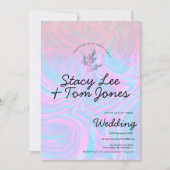 ホログラフィックパープルピンクグリッターボタニッ結婚クス 招待状 (正面)