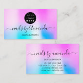 ホログラフィックパーリーピンクロゴネイルアーティストメイクアップ 名刺 (正面/裏面)