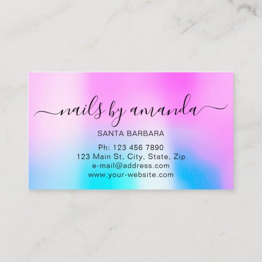 ホログラフィックパーリーピンクロゴネイルアーティストメイクアップ 名刺 (裏面)