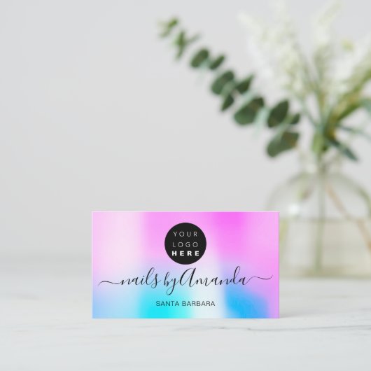 ホログラフィックパーリーピンクロゴネイルアーティストメイクアップ 名刺 (スタンド正面)