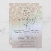 ホログラフィックパール輝くロマンチックなトレンディー 招待状 (正面/裏面)