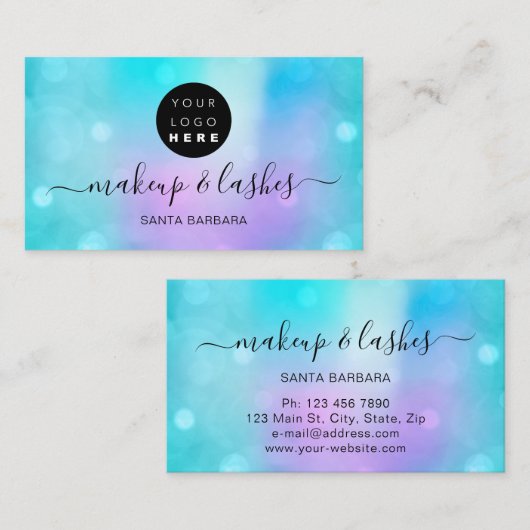 ホログラフィックパール青のロゴラッシュメイクアップ爪、 ネイル 名刺 (正面/裏面)