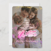 ホログラフィックピンクと金色のシックなクリスマスグローフォト シーズンカード (正面)
