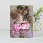 ホログラフィックピンクと金色のシックなクリスマスグローフォト シーズンカード (スタンド正面)