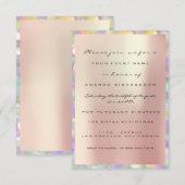 ホログラフィックピンクのウェディングシャワースイート16歳のパール 招待状 (正面/裏面)