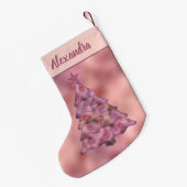 ホログラフィックピンクのクリスマスツリーの両面の名前 スモールクリスマスストッキング (裏面 (吊り時))
