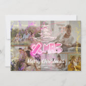 ホログラフィックピンクのシックなクリスマスグロー5枚の写真 シーズンカード (正面)