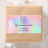 ホログラフィックピンクのドリップビジネス差出人住所 ラベル (インサイチュ)