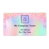 ホログラフィックピンクのドリップビジネス差出人住所 ラベル (正面)