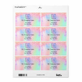 ホログラフィックピンクのドリップビジネス差出人住所 ラベル (フルシート)