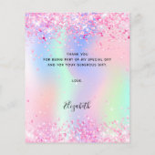 ホログラフィックピンクのホワイトドレスサンキューカード (裏面)