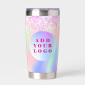 ホログラフィックピンクのロゴビジネス 保温保冷タンブラー (正面)
