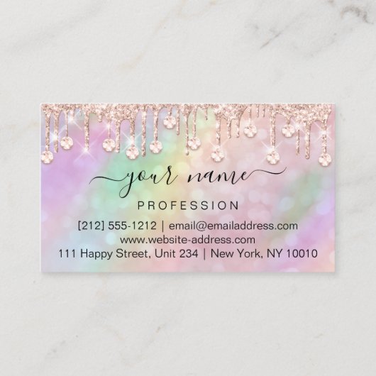 ホログラフィックピンクのローズドリップスメイクアップアーティスト 名刺 (裏面)