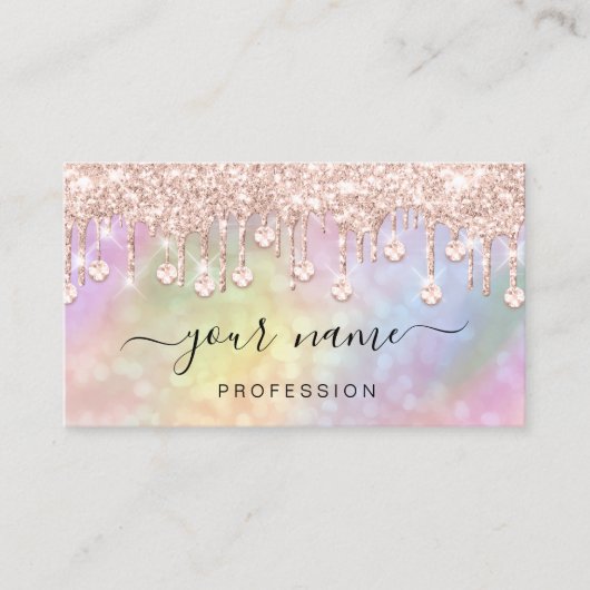ホログラフィックピンクのローズドリップスメイクアップアーティスト 名刺 (正面)