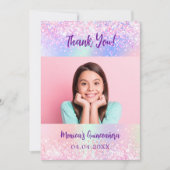 ホログラフィックピンクの写真キンセアニェラサンキューカード 招待状 (正面)