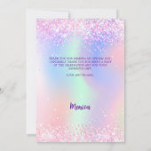ホログラフィックピンクの写真キンセアニェラサンキューカード 招待状 (裏面)