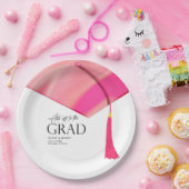 ホログラフィックピンクの卒業式への脱帽金ゴールド ペーパープレート (パーティー)