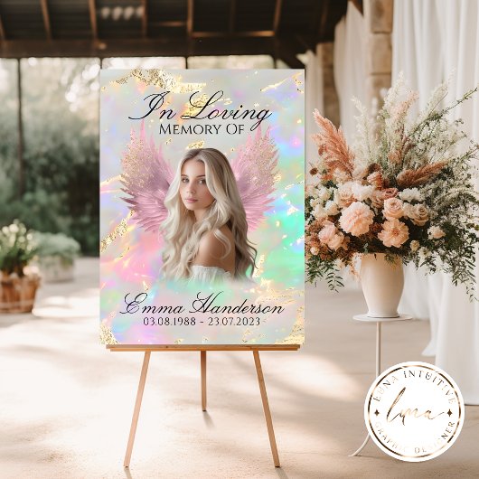 ホログラフィックピンクの天使の翼のメモリアルサイン ポスター