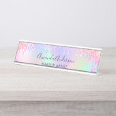 ホログラフィックピンクの滴 デスクネームプレート (正面)