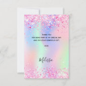 ホログラフィックピンクの白いドレス サンキューカード (裏面)