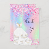 ホログラフィックピンクの白いドレス サンキューカード (正面/裏面)