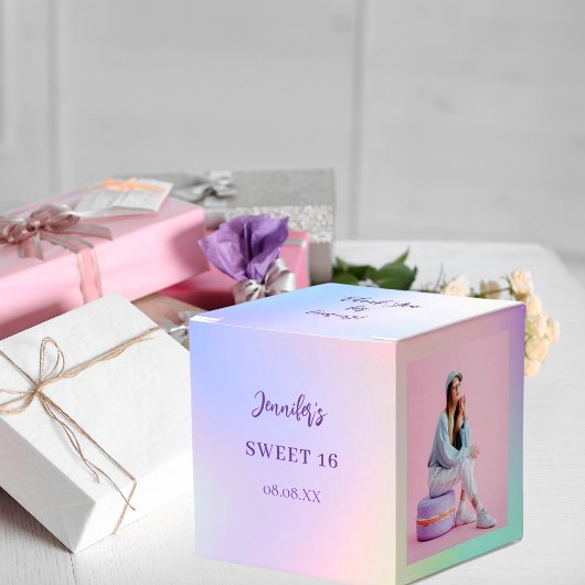 ホログラフィックピンクの紫の感謝してい写真あなた フェイバーボックス